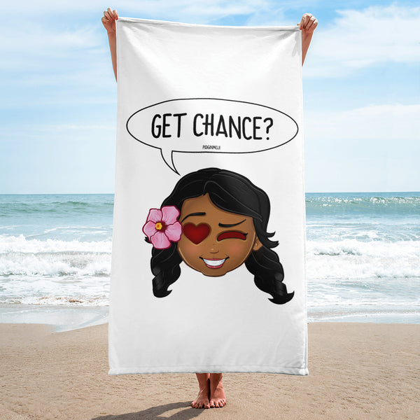"GET CHANCE?" Original PIDGINMOJI Characters Beach Towel