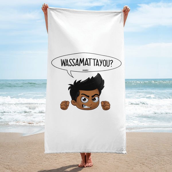 "WASSAMATTAYOU?" Original PIDGINMOJI Characters Beach Towel