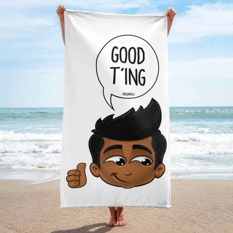 "GOOD T'ING" Original PIDGINMOJI Characters Beach Towel