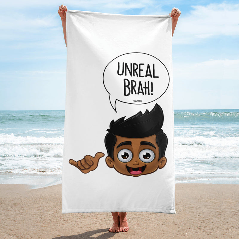 "UNREAL BRAH!" Original PIDGINMOJI Characters Beach Towel