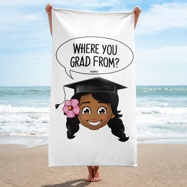 "WHERE YOU GRAD FROM?" Original PIDGINMOJI Characters Beach Towel