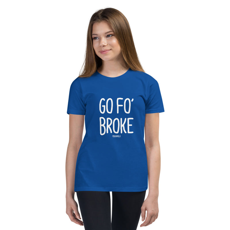 "GO FO’ BROKE" Youth Pidginmoji Dark Short Sleeve T-shirt