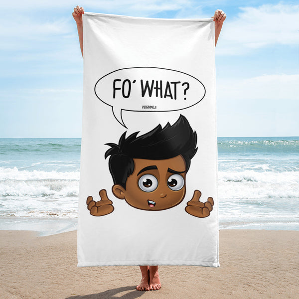 "FO' WHAT?" Original PIDGINMOJI Characters Beach Towel