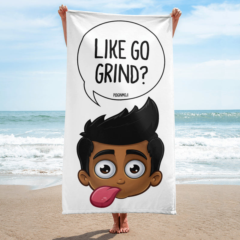 "LIKE GO GRIND?" Original PIDGINMOJI Characters Beach Towel