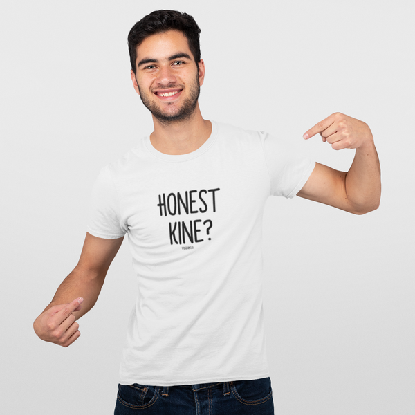 "HONEST KINE?" Men’s Pidginmoji Light Short Sleeve T-shirt