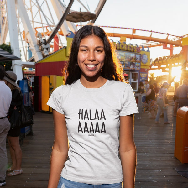 "HALAAAAAAA" Women’s Pidginmoji Light Short Sleeve T-shirt