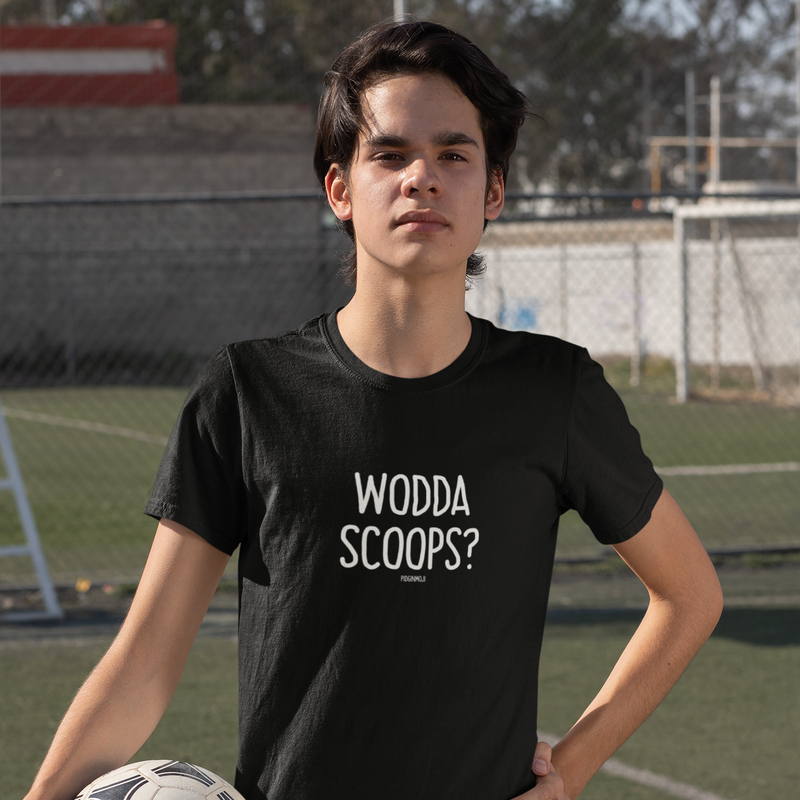 "WODDASCOOPS?" Youth Pidginmoji Dark Short Sleeve T-shirt