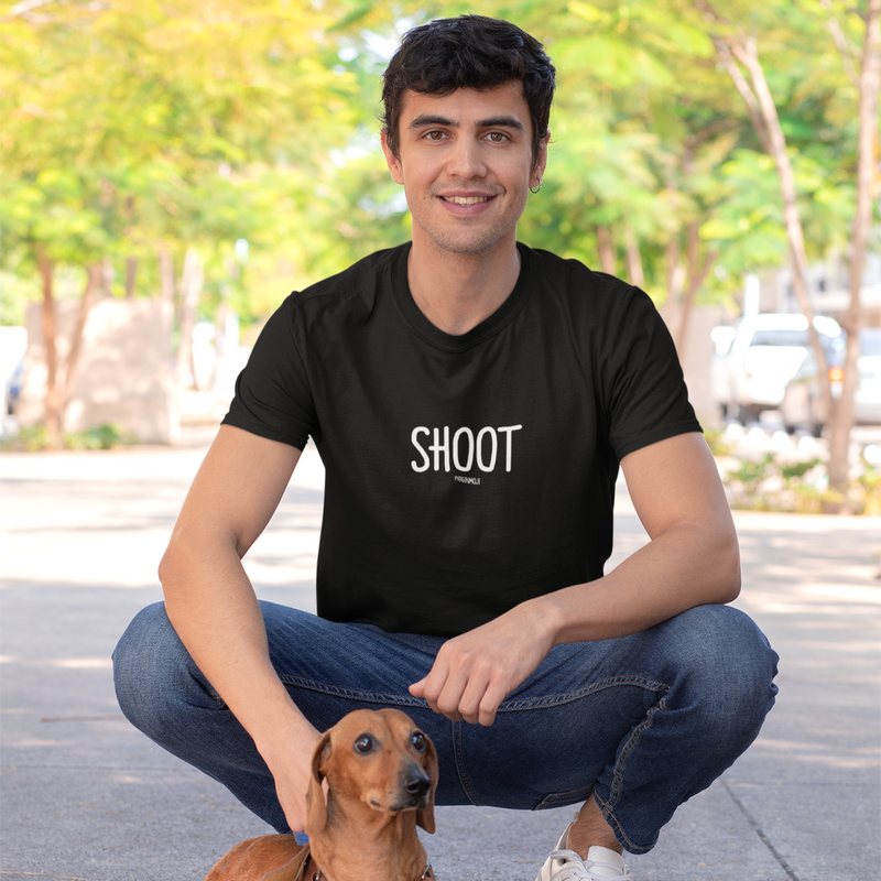 "SHOOT" Men’s Pidginmoji Dark Short Sleeve T-shirt