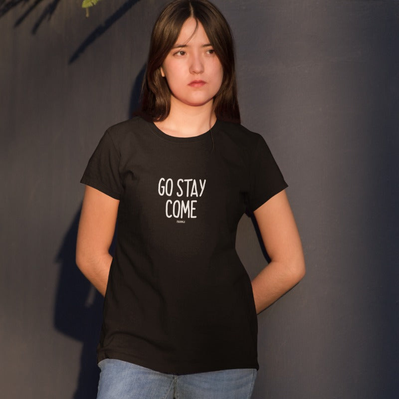 "GO STAY COME" Women’s Pidginmoji Dark Short Sleeve T-shirt