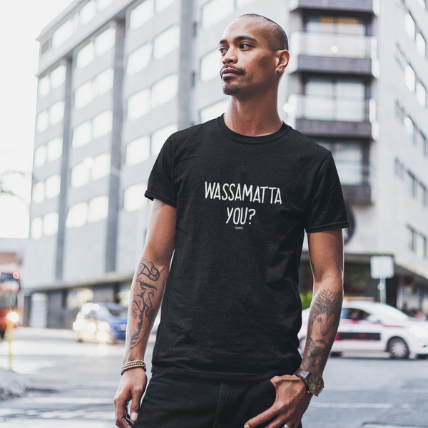 "WASSAMATTAYOU?" Men’s Pidginmoji Dark Short Sleeve T-shirt