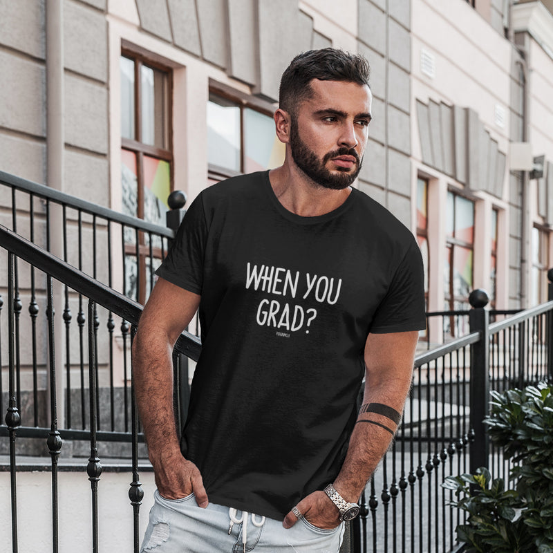 "WHEN YOU GRAD?" Men’s Pidginmoji Dark Short Sleeve T-shirt